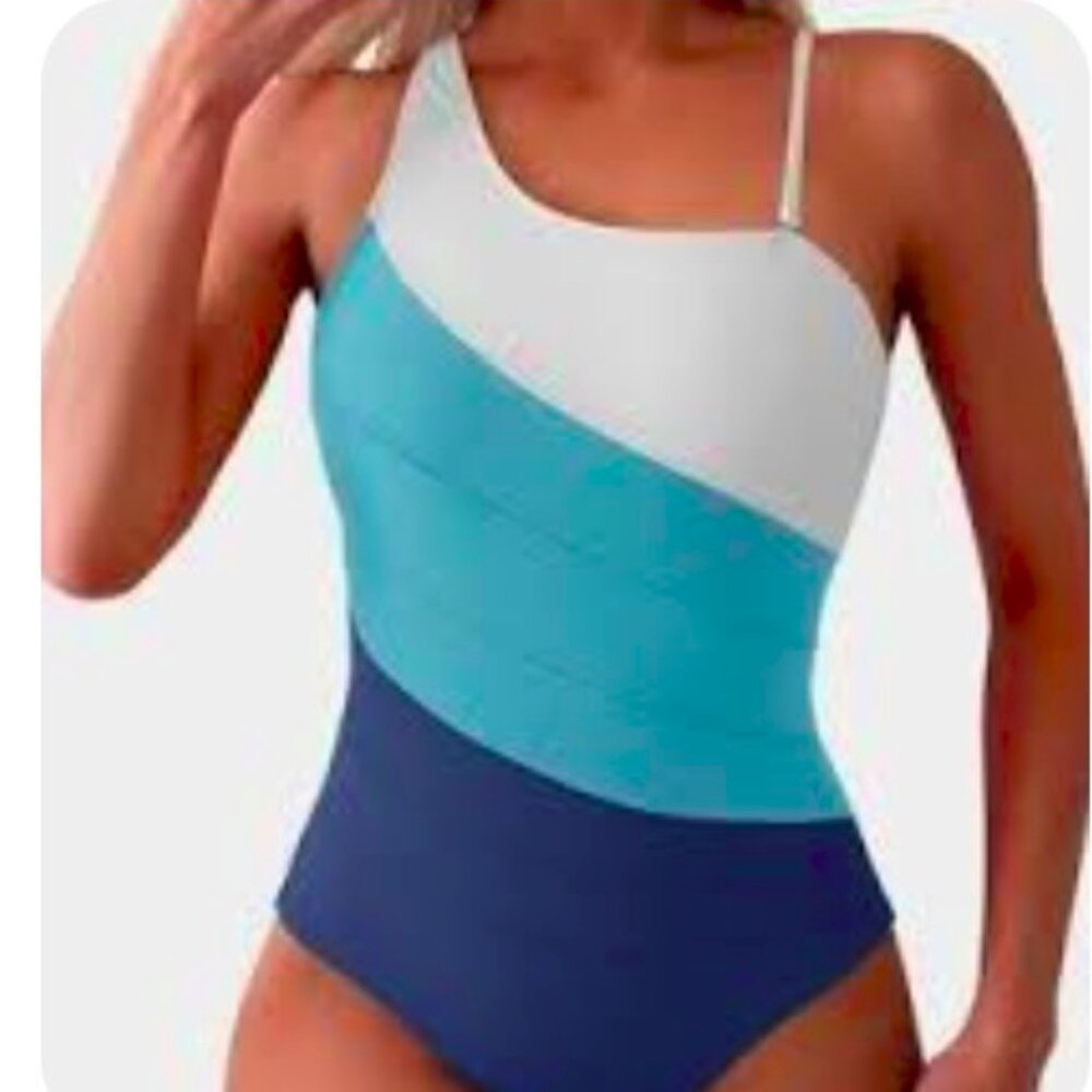 Eomenie Women's One Piece Tummy Control Swimsuit One Shoulder Bathing Suit Sz S